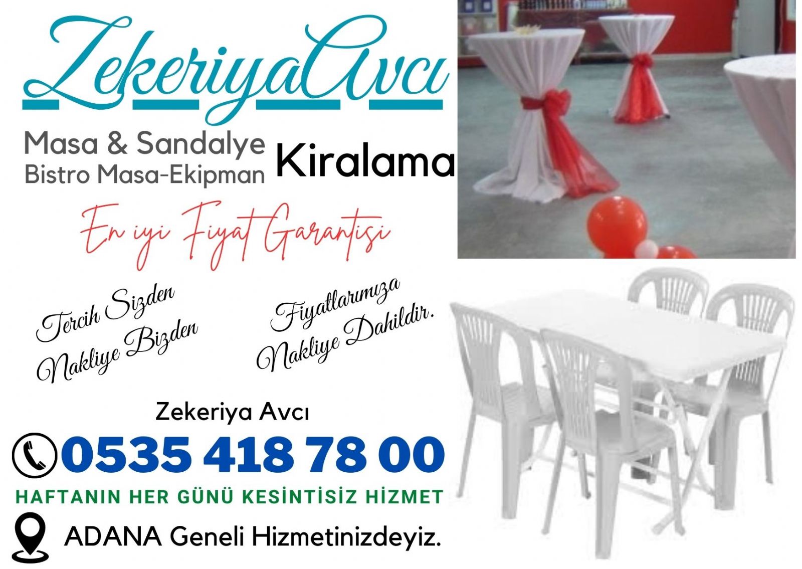 adana masa sandalye kiralama